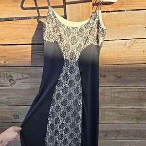 Elegant Black and Cream Lace Dress